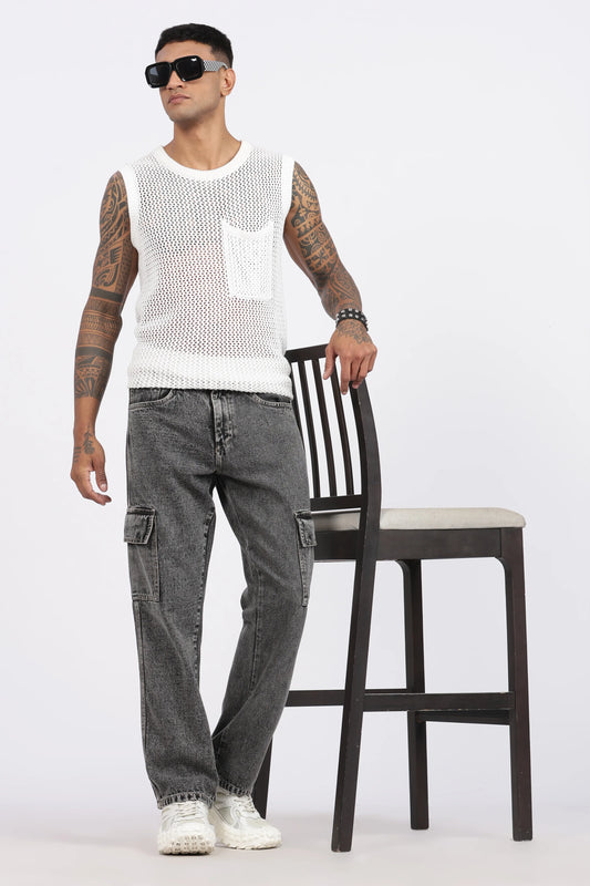 MEN'S 7 POCKET CARGO - CHARCOAL BLACK - GR DENIMS